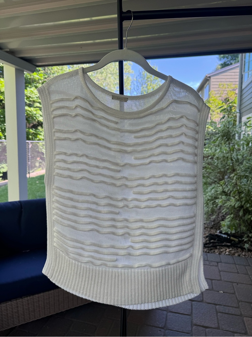 🌱 Saya 100% Pima Cotton Made in Peru Textured Soft White Sweater Vest Open Knit